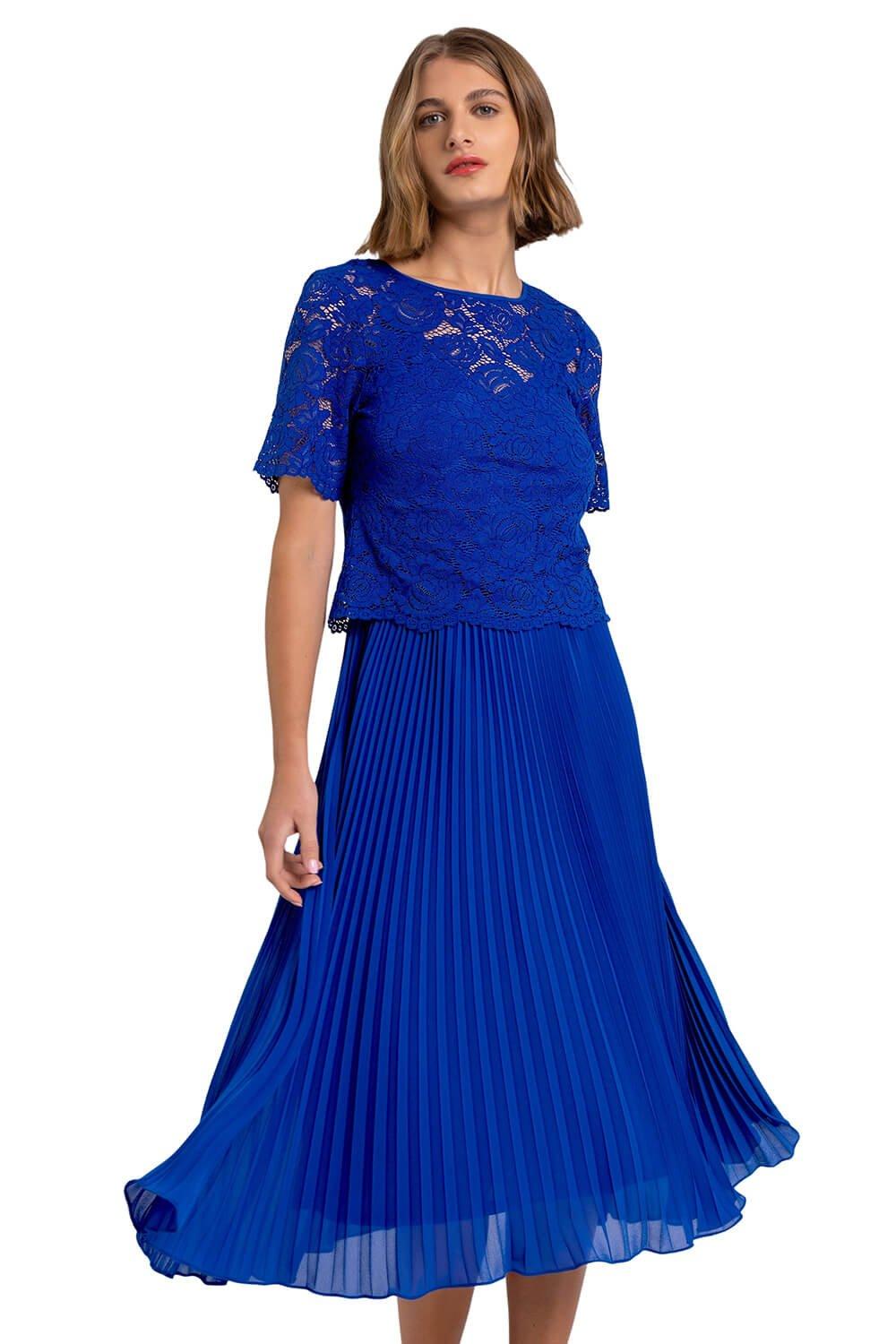 Плиссированное платье миди с кружевным верхом Roman, синий платье роскошная жизнь