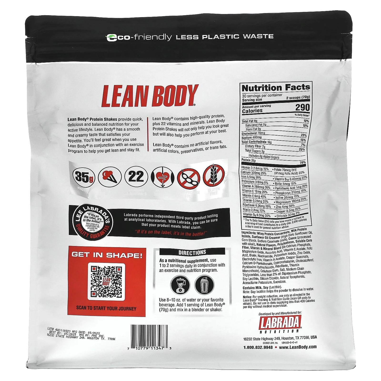 Labrada Nutrition Lean Body высокопротеиновый коктейль заменитель пищи шоколад 4,63 фунта (2100 г)