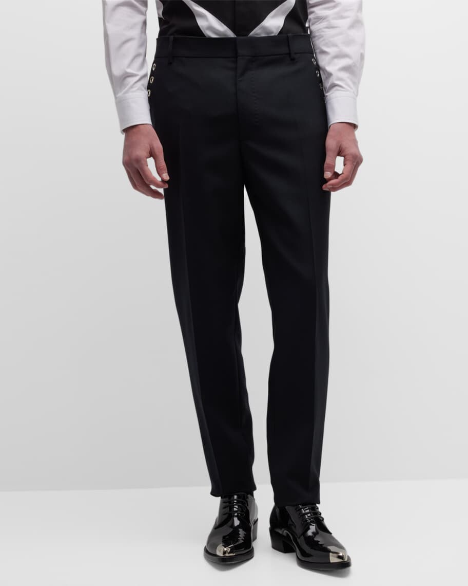 

Мужские шерстяные брюки с металлическими люверсами Alexander McQueen