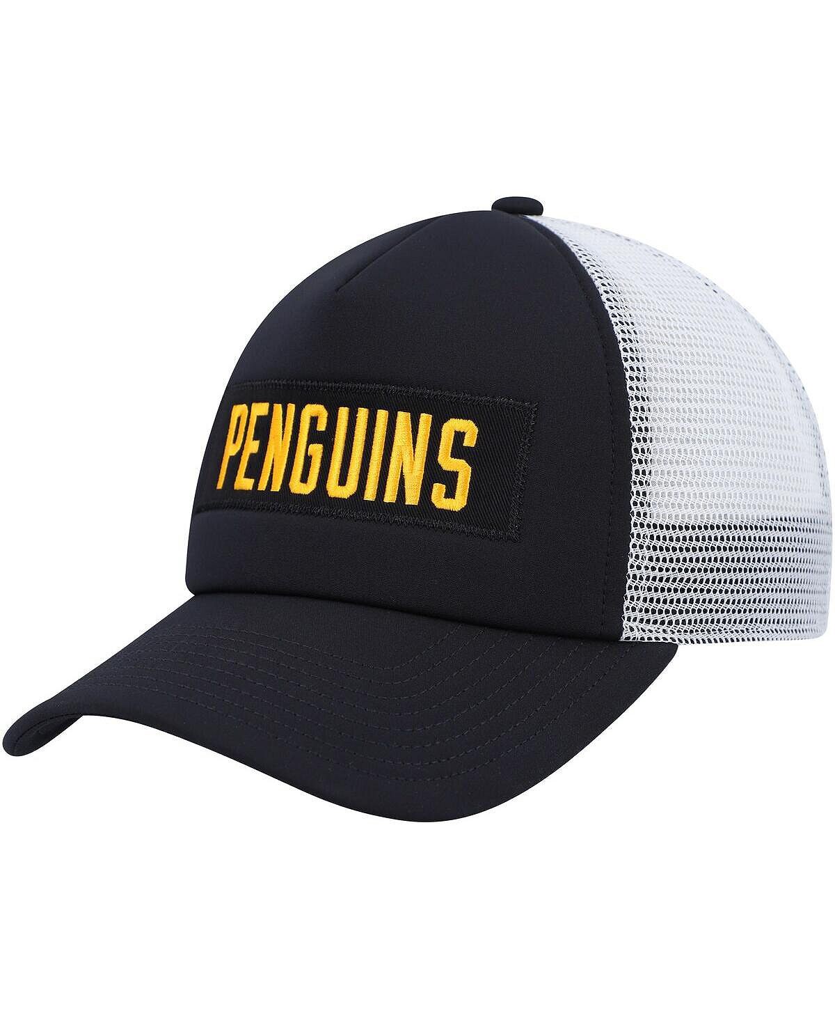 

Мужская черно-белая кепка Pittsburgh Penguins Team Plate Trucker Snapback adidas