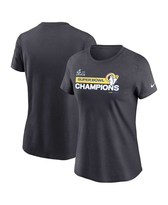 

Женская антрацитовая футболка Los Angeles Rams Super Bowl LVI Champions Nike, серебро
