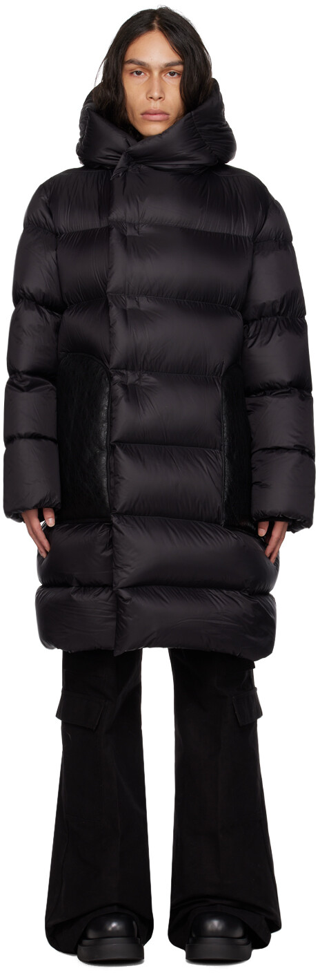 

Черное пуховое пальто с капюшоном Черный храм/Черный Rick Owens