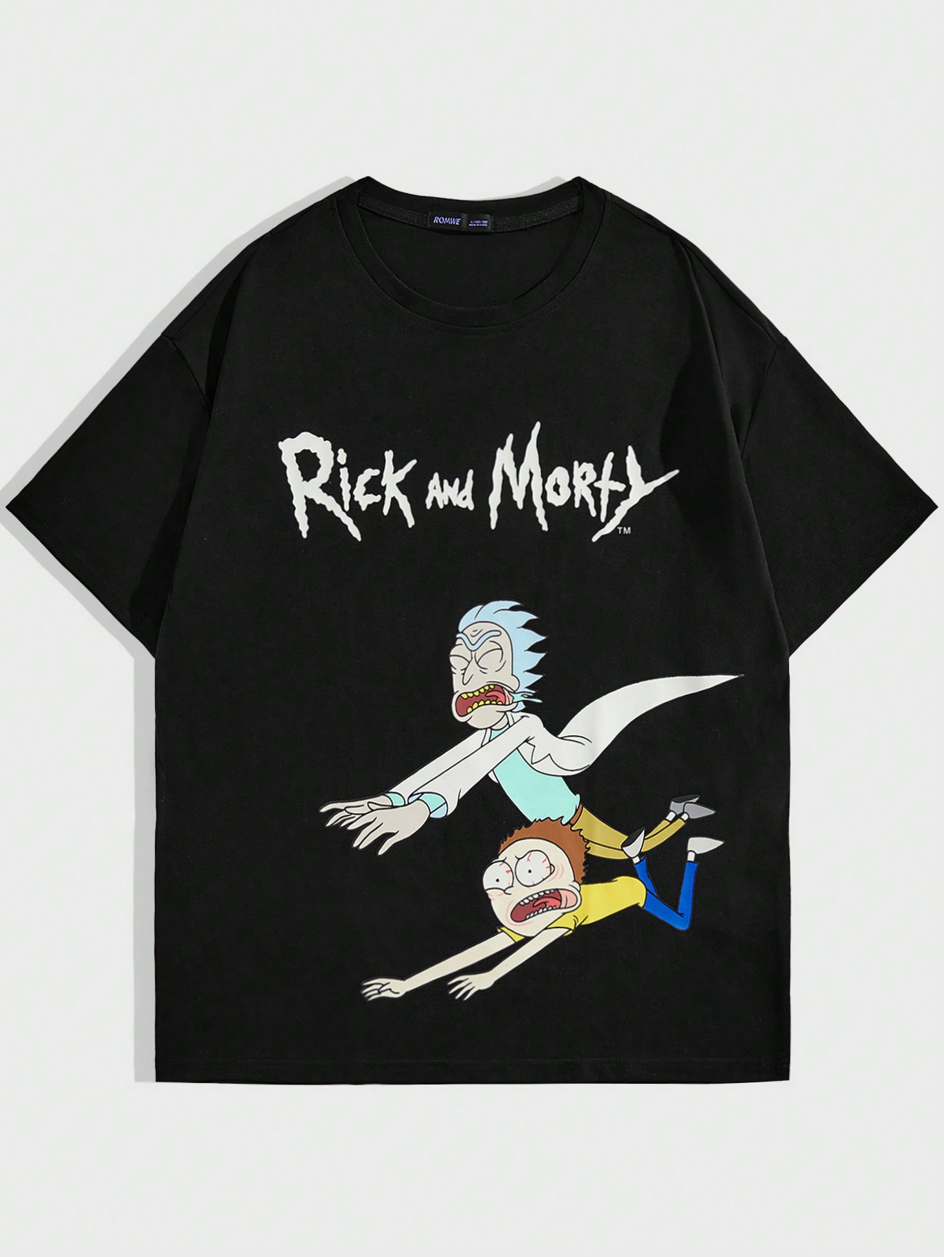 Рик и Морти | Мужская футболка ROMWE с мультяшным буквенным принтом для повседневного ношения весной и летом, черный футболка рик и морти 22