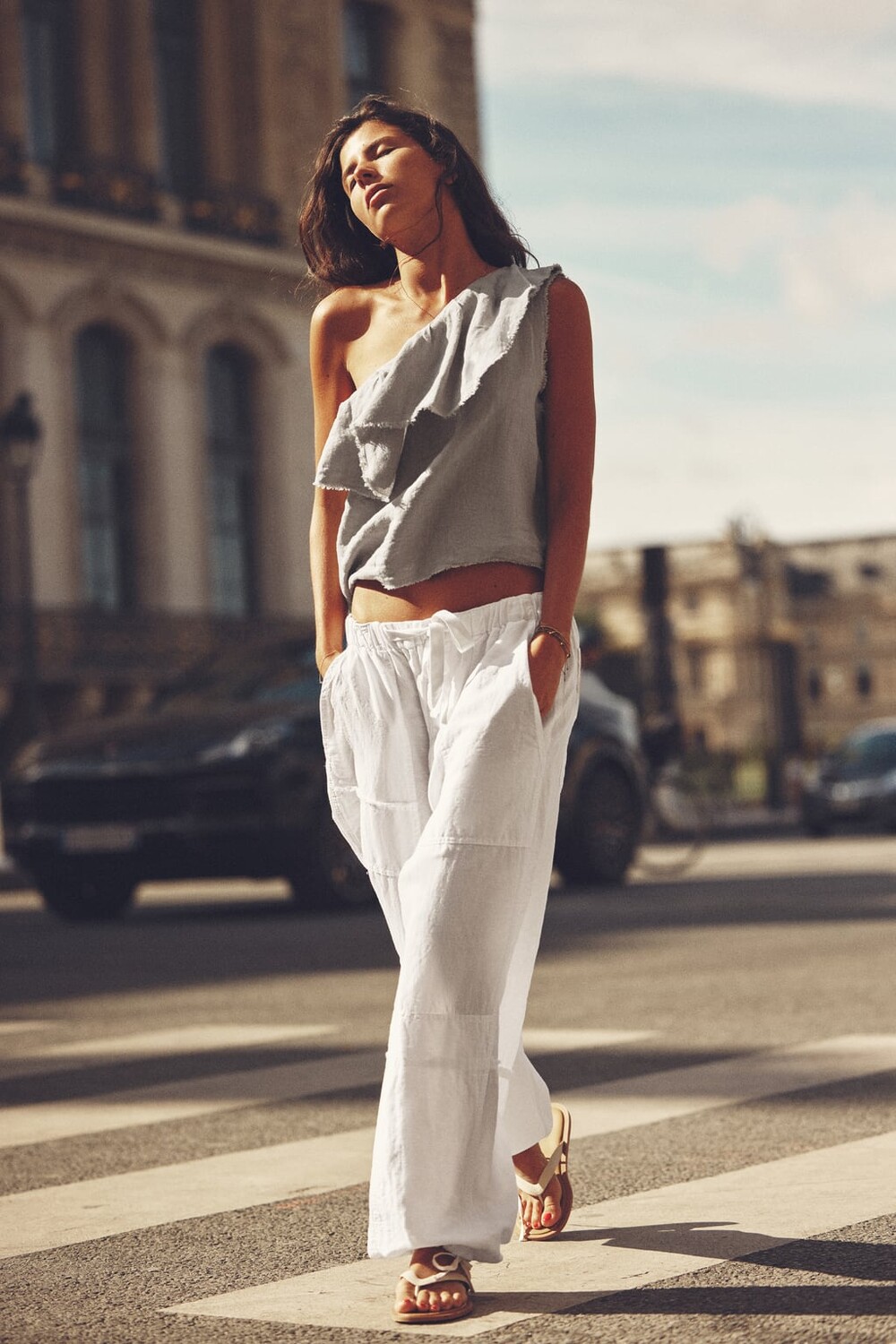 

Брюки карго из смешанного льна ZARA, белый