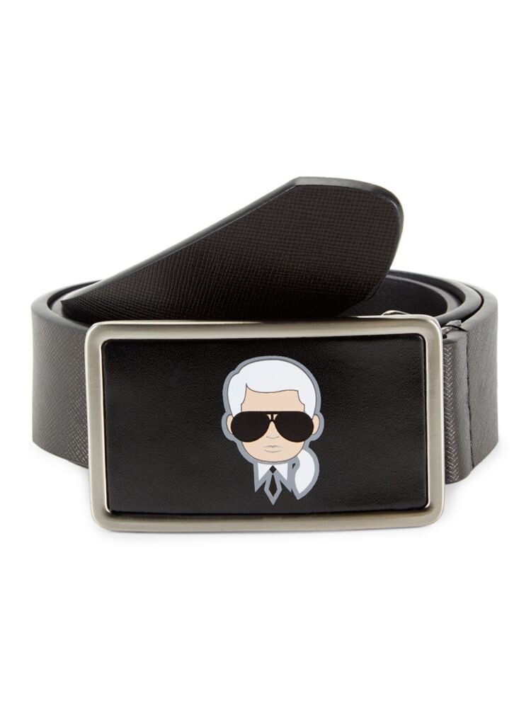 

Кожаный ремень с графическим бляшкой Karl Lagerfeld Paris, черный