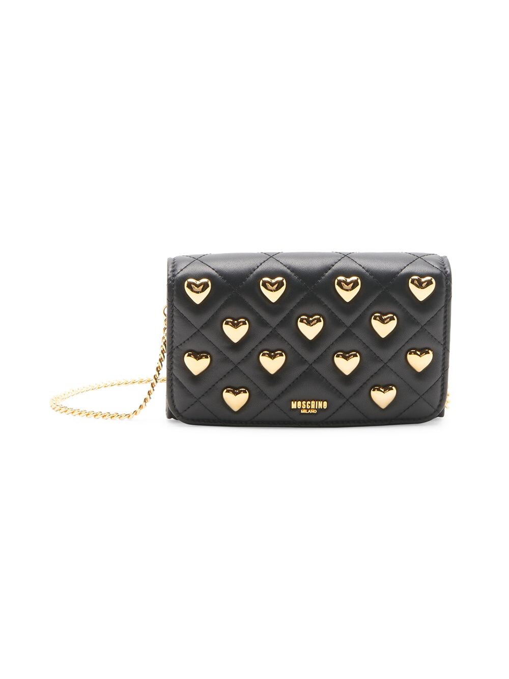 

Стеганый кожаный клатч на цепочке с заклепками в форме сердца Moschino, разноцветный
