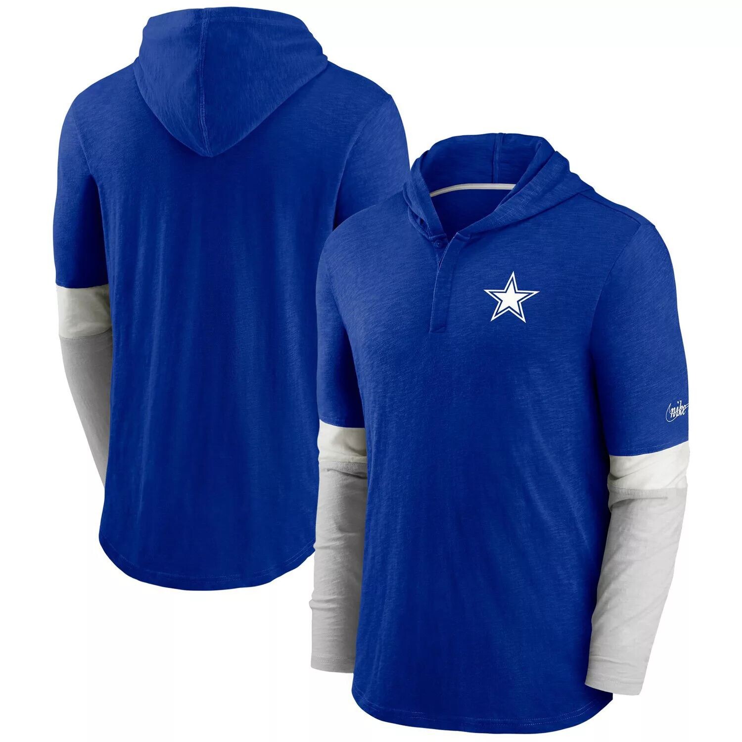 

Мужская футболка с капюшоном и длинными рукавами Nike Royal Dallas Cowboys Fan Gear Throwback Mascot Henley