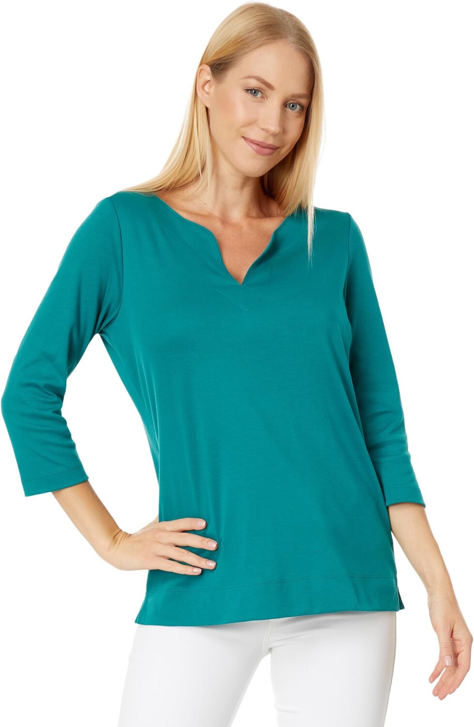 

Туника Pima Tops с разрезом, рукав 3/4 L.L.Bean, цвет Warm Teal