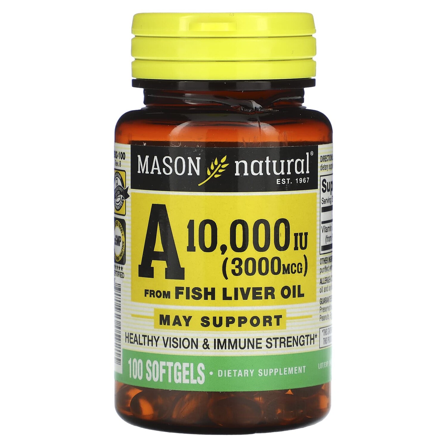 

Витамин A из жира печени рыбы, 3000 мкг (10 000 МЕ), 100 капсул, Mason Natural