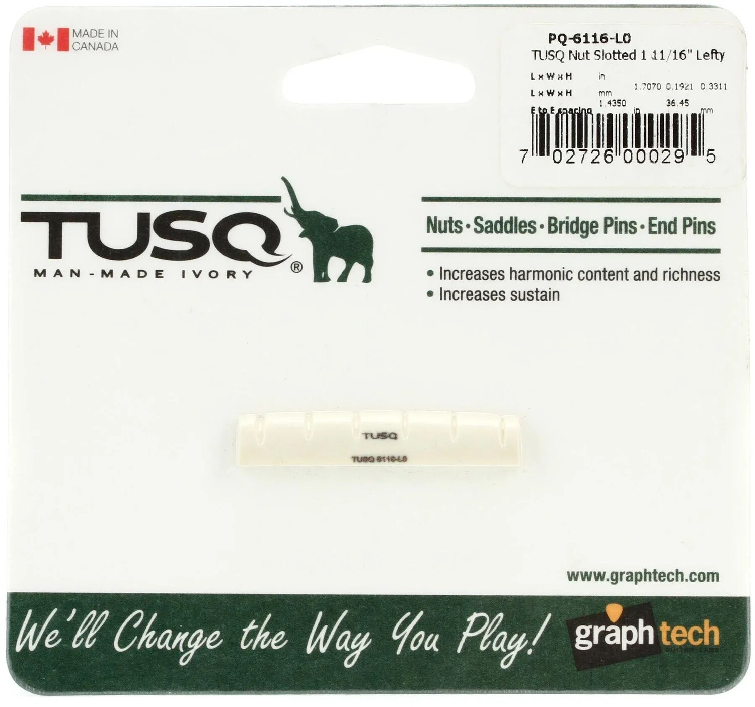 

Graph Tech PQ-6116-L0 TUSQ Прорезь 1 11/16" Гайка для левой гитары