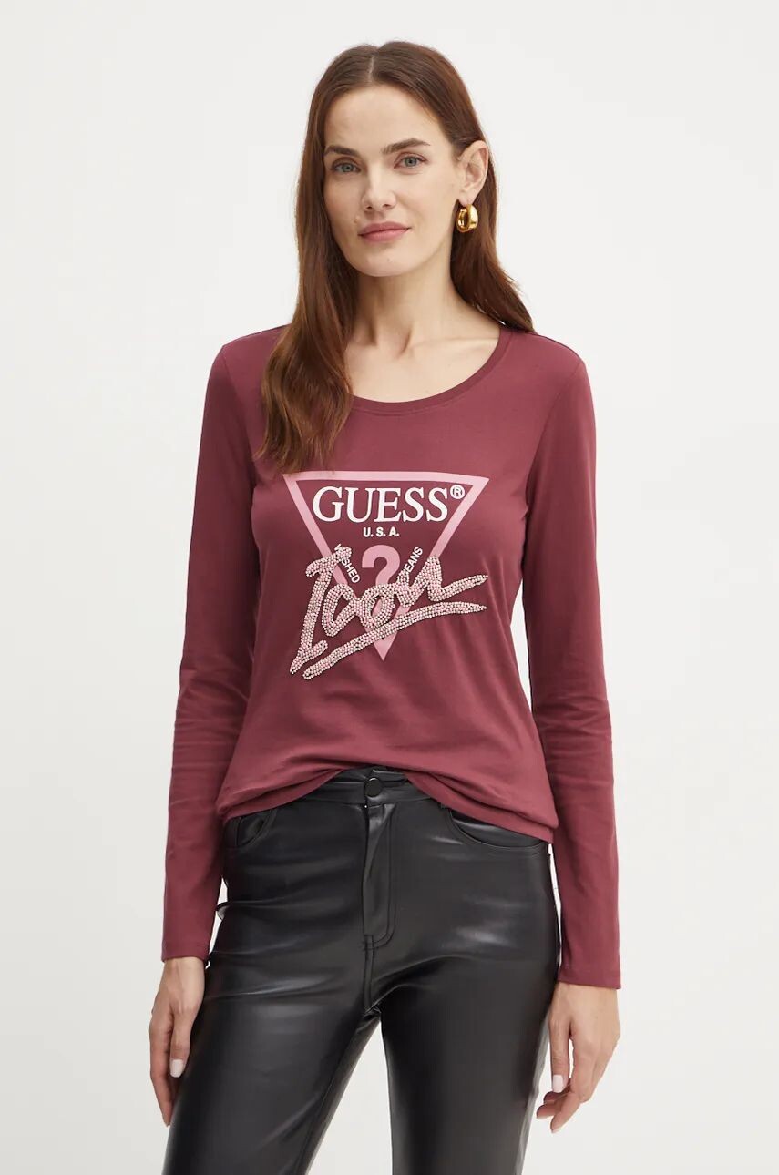 

Хлопковый топ Guess с длинными рукавами, гранатовый