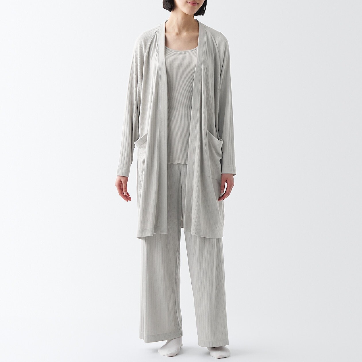 

Длинный кардиган в широкую рубчику MUJI, песочно-бежевый