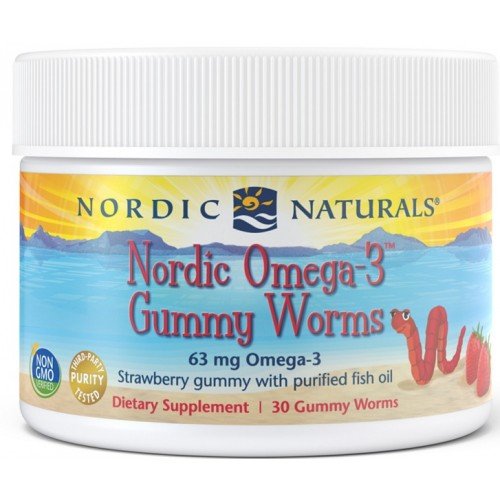 Nordic Naturals, Жевательные черви с омега-3, 63 мг — 30 жевательных конфет со вкусом клубники nordic naturals omega 3 82 мг со вкусом мандарина 60 жевательных конфет