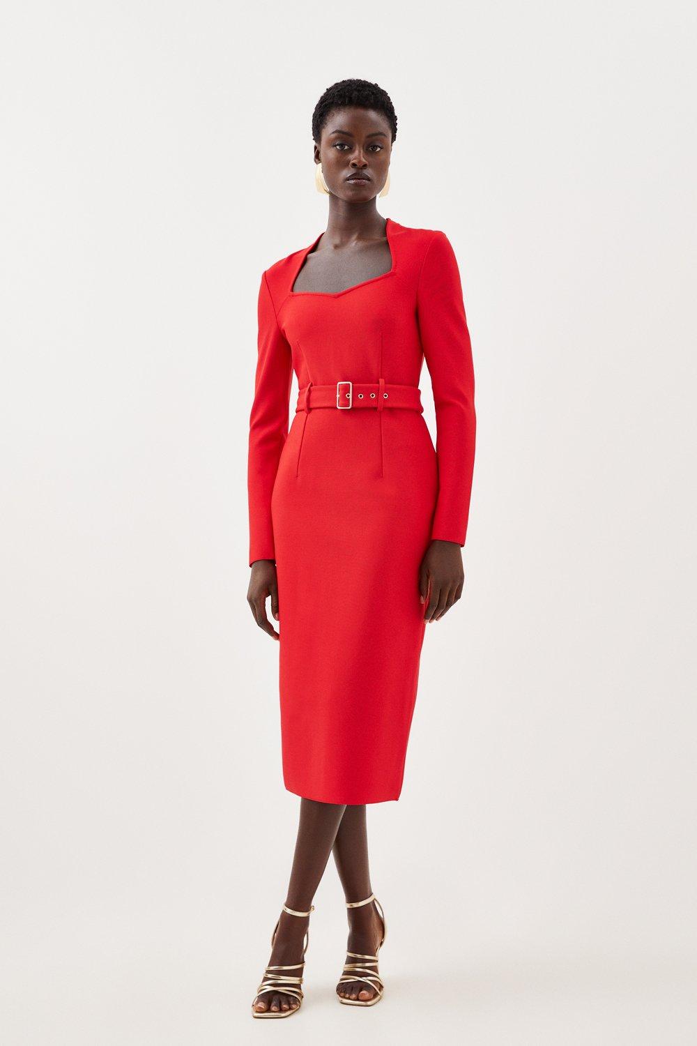 Трикотажное платье миди с поясом и повязкой по фигуре Karen Millen, красный