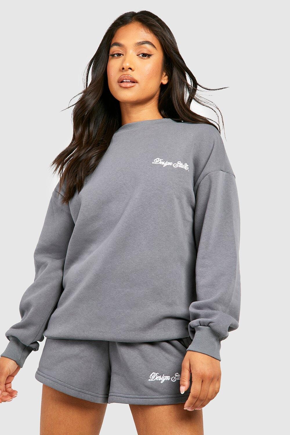 

Спортивный костюм с худи с принтом petite Boohoo, угольный