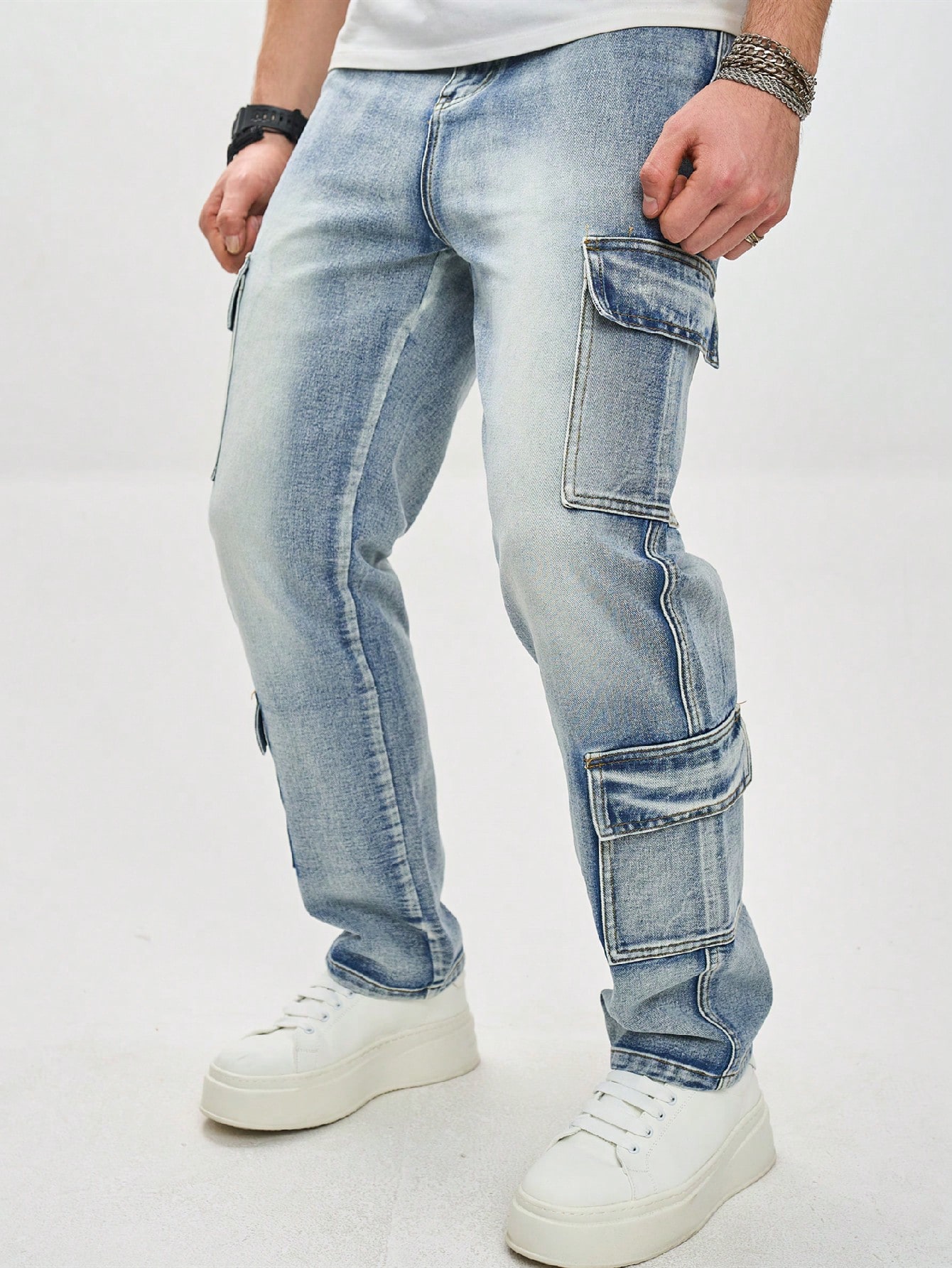 Мужские джинсы карго с стиркой в ​​воде Manfinity EMRG, легкая стирка