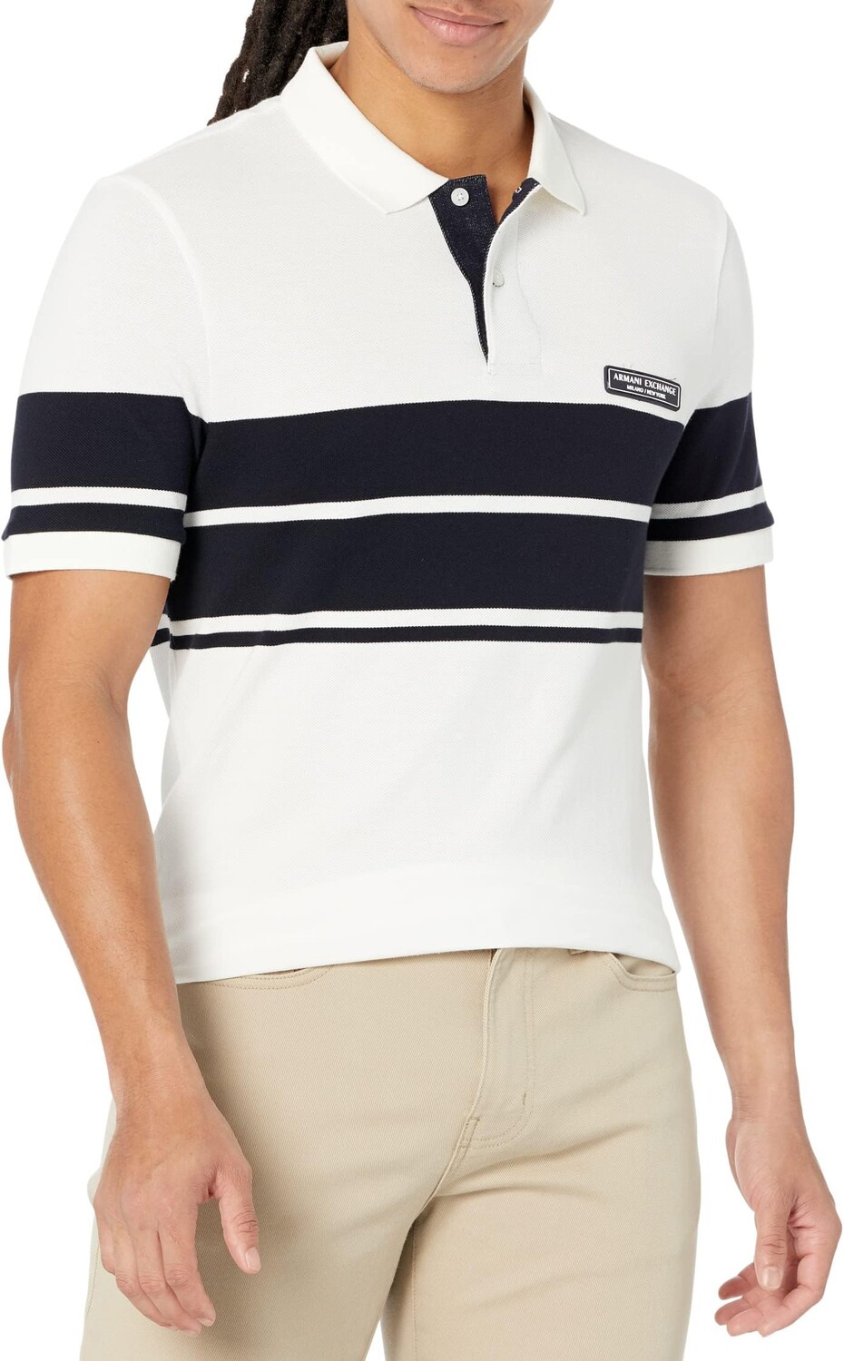 

Рубашка-поло Color-Block Stripe Logo Polo Armani Exchange, цвет Off-White/Deep Navy