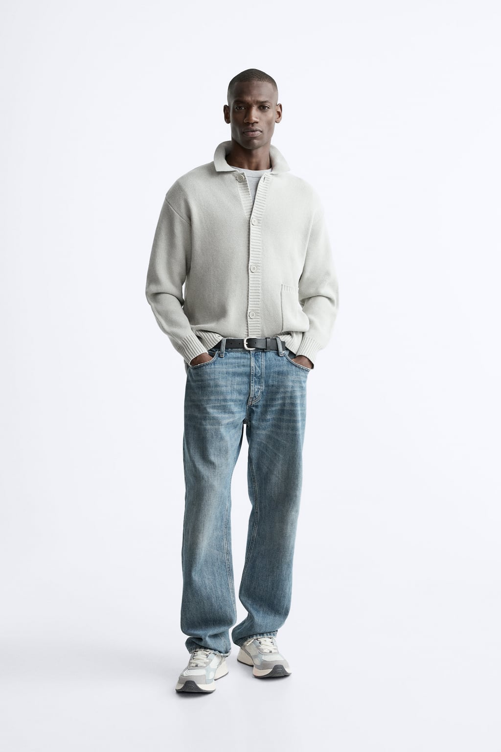 

Хлопковый кардиган с карманом ZARA, серый
