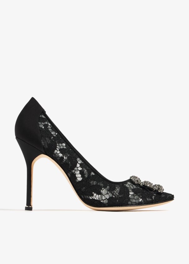 Туфли Manolo Blahnik Hangisi Lace, черный