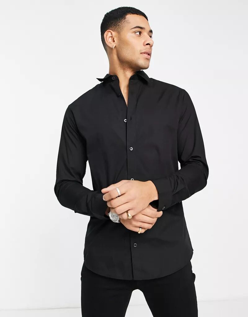 Черная рубашка с длинными рукавами из эластичного хлопка Jack & Jones Originals
