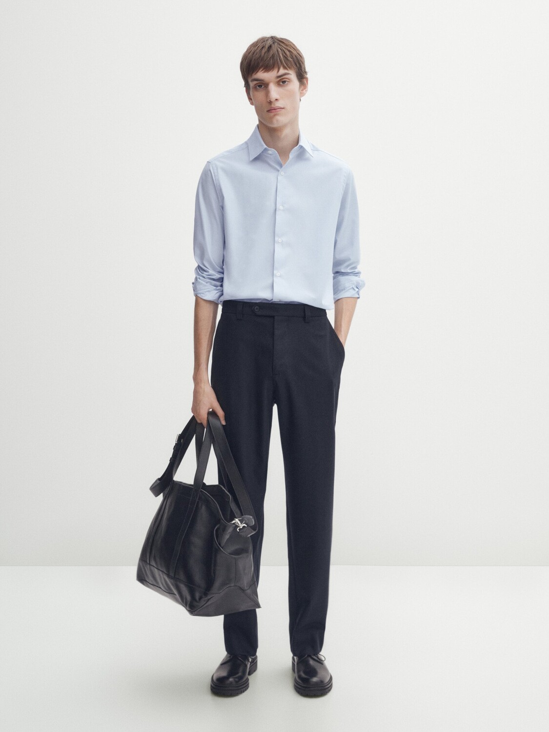 

Рубашка узкого кроя из хлопка с узором «гусиные лапки» Massimo Dutti, синий
