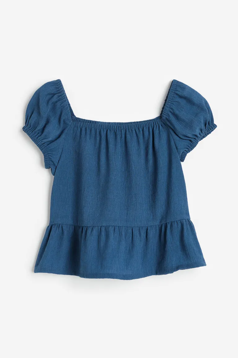 Блуза с пышными рукавами и баской H&M, синий