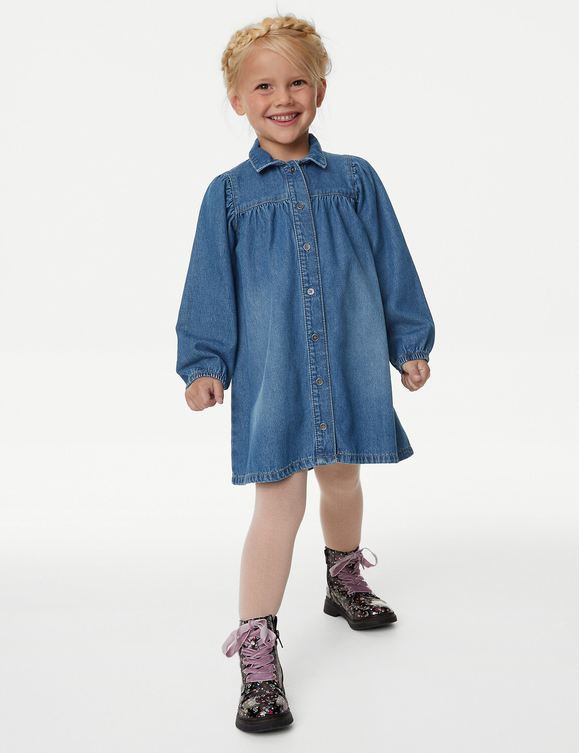 

Комплект из 2 джинсовых платьев и колготок (2–8 лет) Marks & Spencer, деним