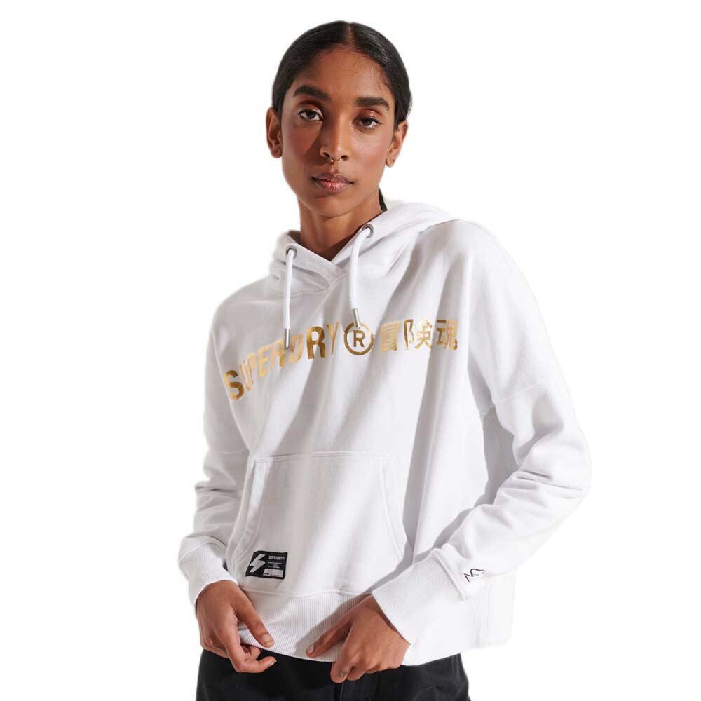 

Толстовка Superdry Corp Logo Foil Crop Hood, белый