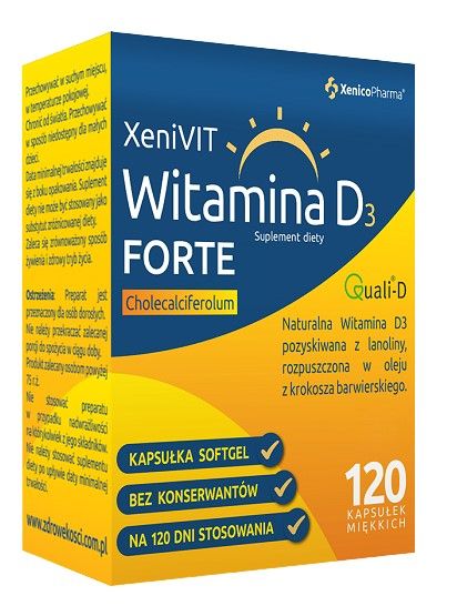 Витамин Д3 в капсулах XeniVIT Bio Witamina D Forte, 120 шт витамин d3 vitateka холекальциферол 2000 ме 60 шт