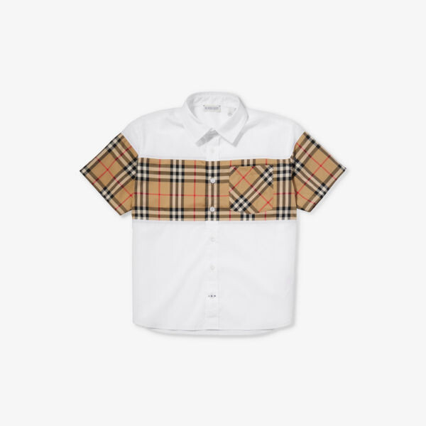 

Рубашка из эластичного хлопка в клетку Devon 4–14 лет Burberry, белый