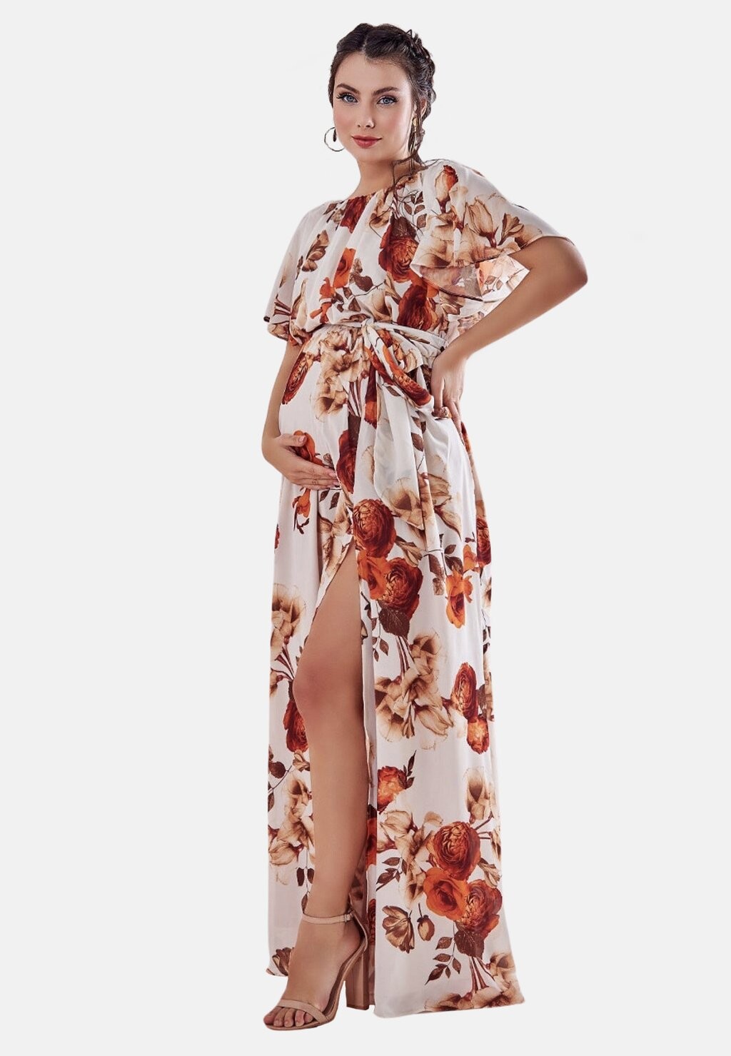 

Платье макси MATERNITY WRAP BACK FLUTTER SLEEVE Goddiva, бежевый