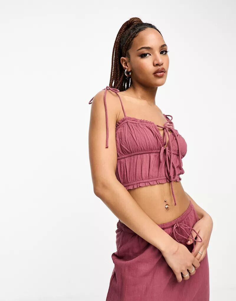 

Каштаново-коричневая юбка-труба макси Pull&Bear, однотонная, с эффектом льна