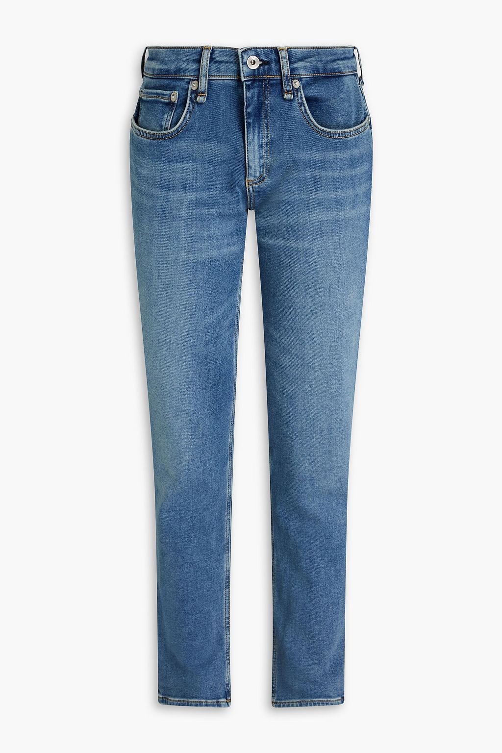 цена Укороченные потертые джинсы-бойфренды RAG & BONE, синий