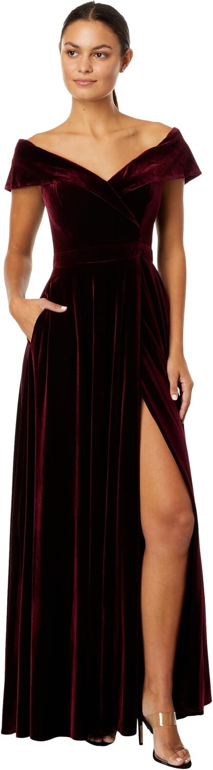 

Платье Off-the-Shoulder Long Velvet Full Skirt XSCAPE, цвет Burgundy