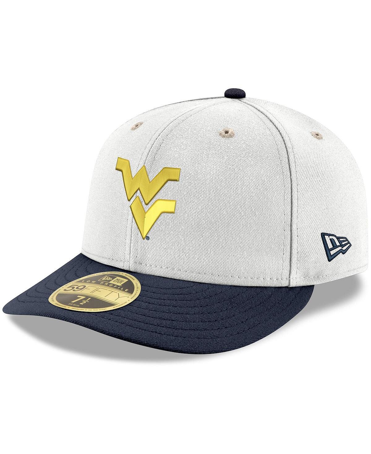 

Мужская бело-темно-синяя базовая шляпа West Virginia Mountaineers 59FIFTY с низким профилем New Era