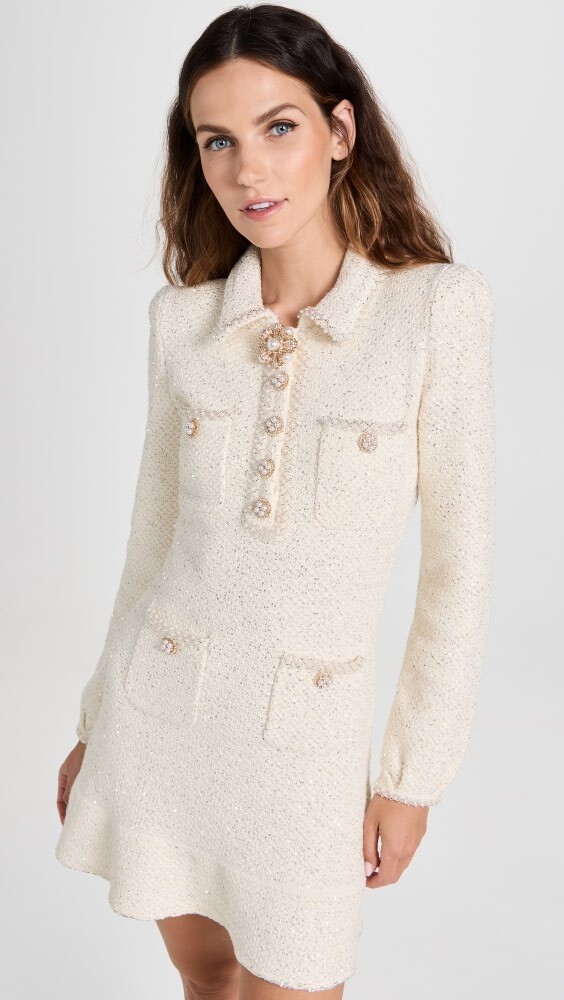 

Платье мини Self Portrait Cream Sequin Knit Pearl, белый