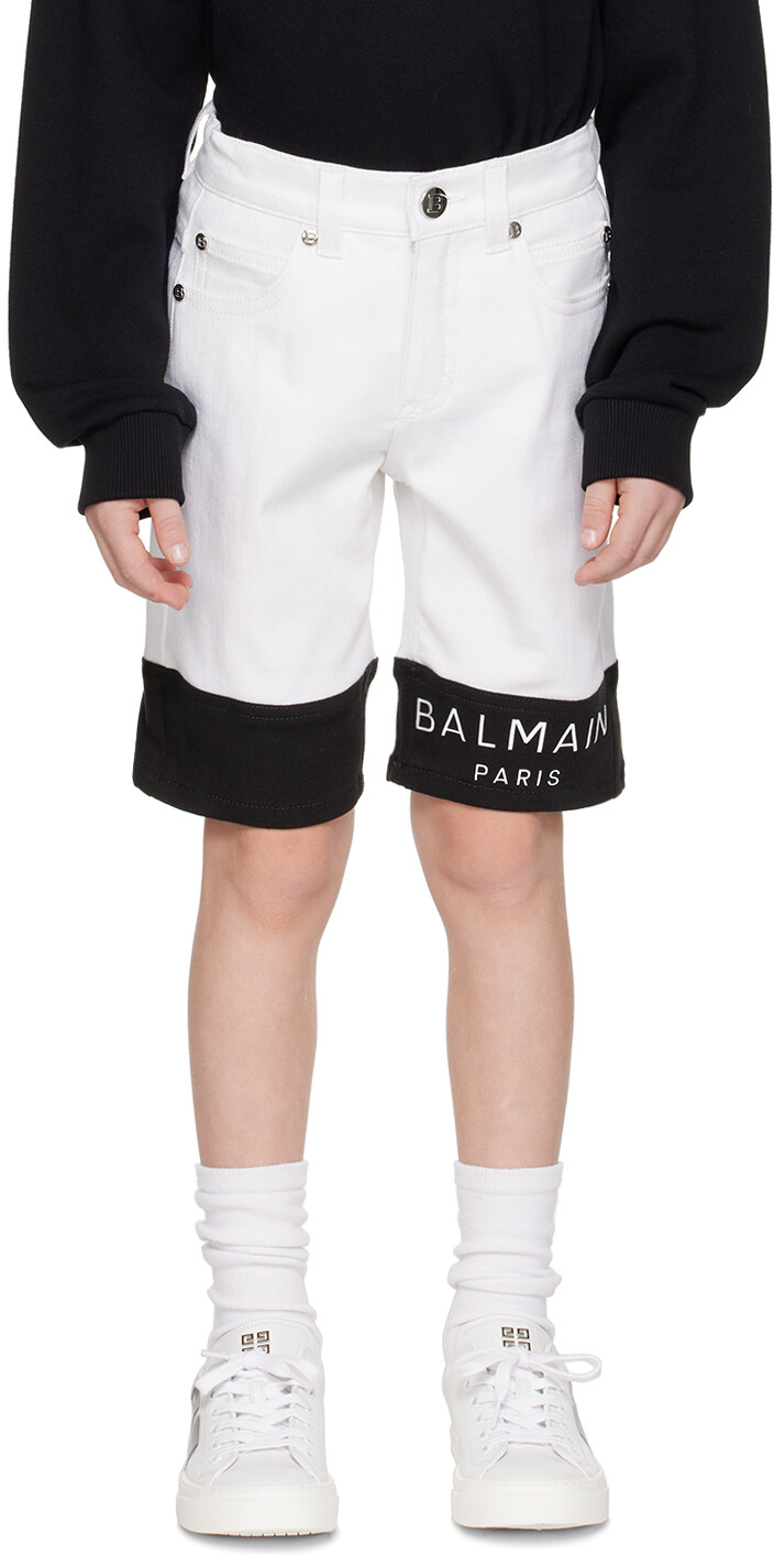 

Balmain Kids Белые джинсовые шорты на повязке