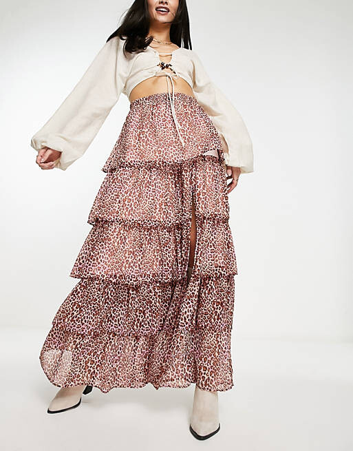 

Фестивальная шифоновая юбка макси с микроживотным принтом Miss Selfridge - MULTI