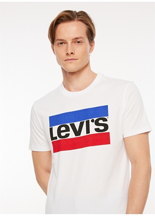 

Белая мужская футболка с круглым вырезом с принтом Levis, Белый