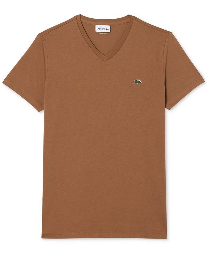 

Мужская хлопковая футболка пима с v-образным вырезом Lacoste, коричневый