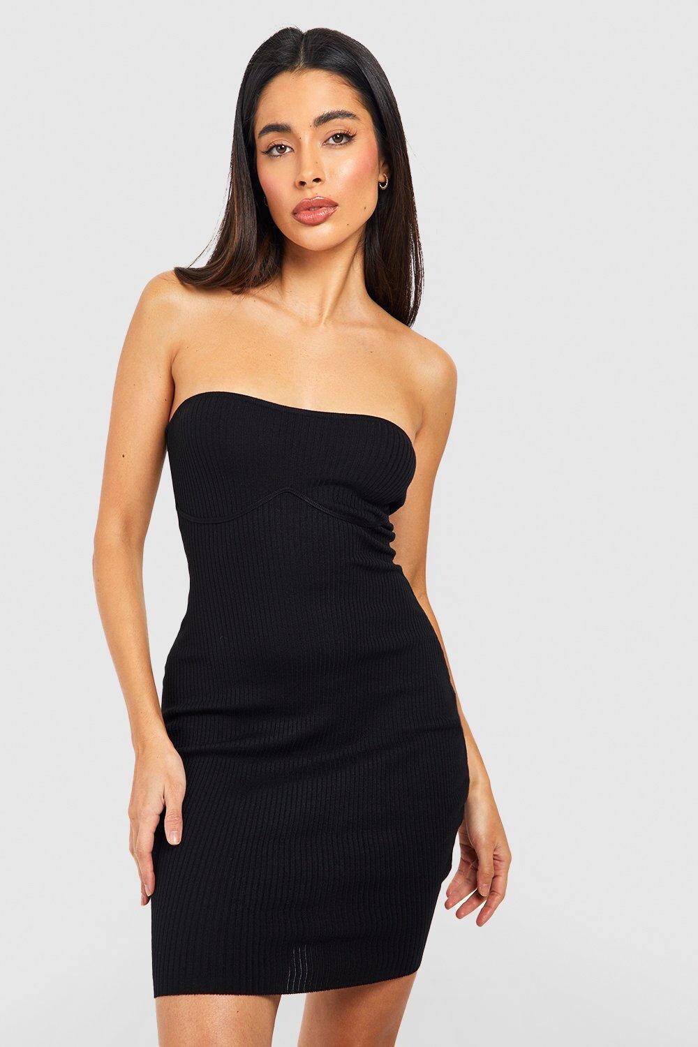 

Мини-платье из трикотажных швов в ребку Boohoo, черный