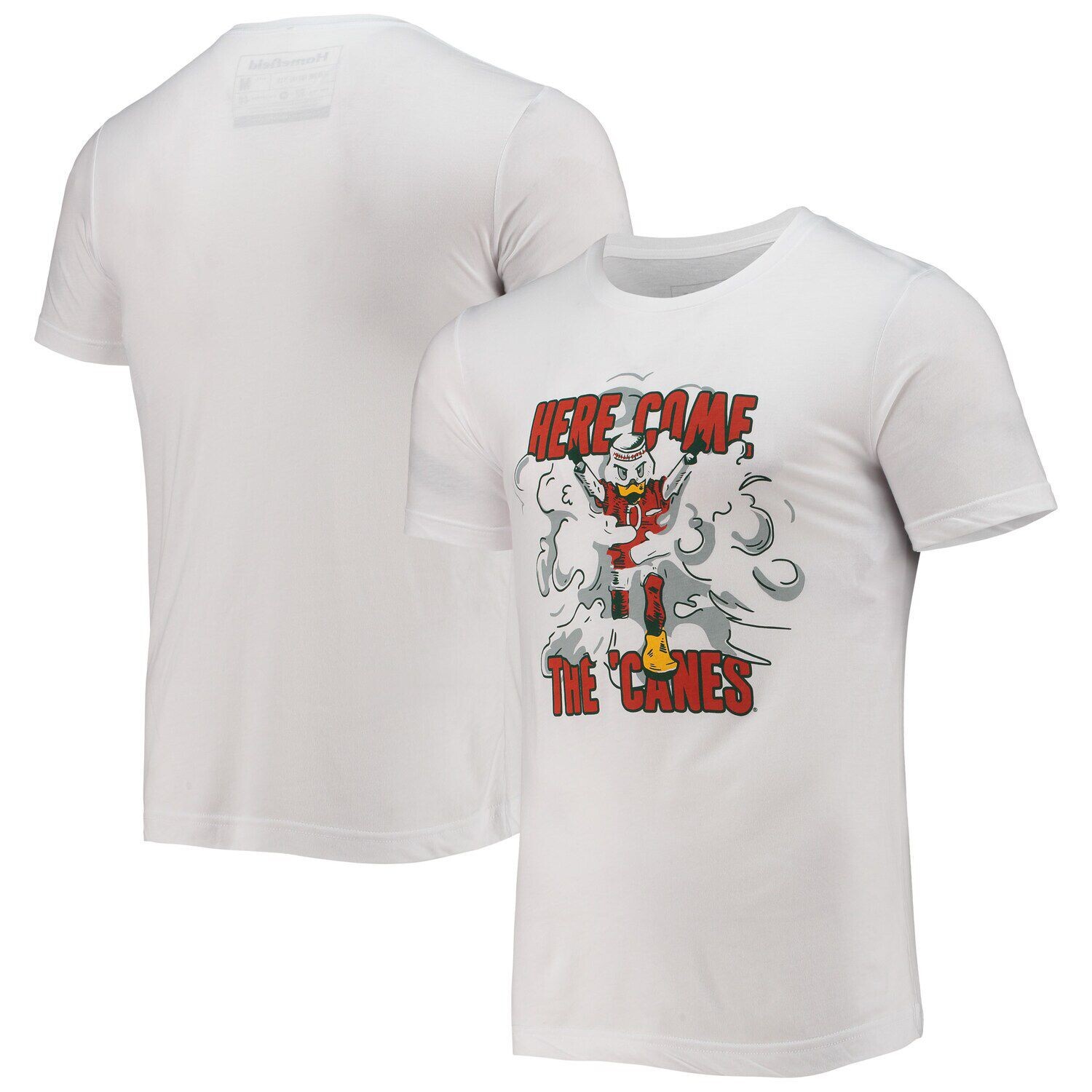 

Мужская белая футболка Homefield Miami Hurricanes Vintage Here Come The Canes