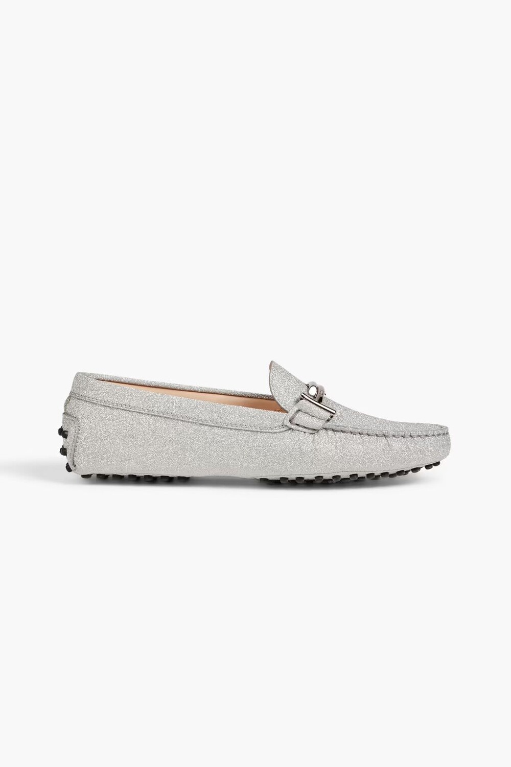 

Замшевые лоферы Double T с блестками Tod'S, серебро