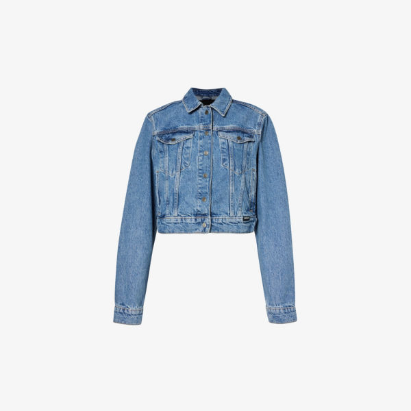 цена Джинсовая куртка из переработанного денима средней стирки с брендовой вышивкой Rotate Sunday, синий