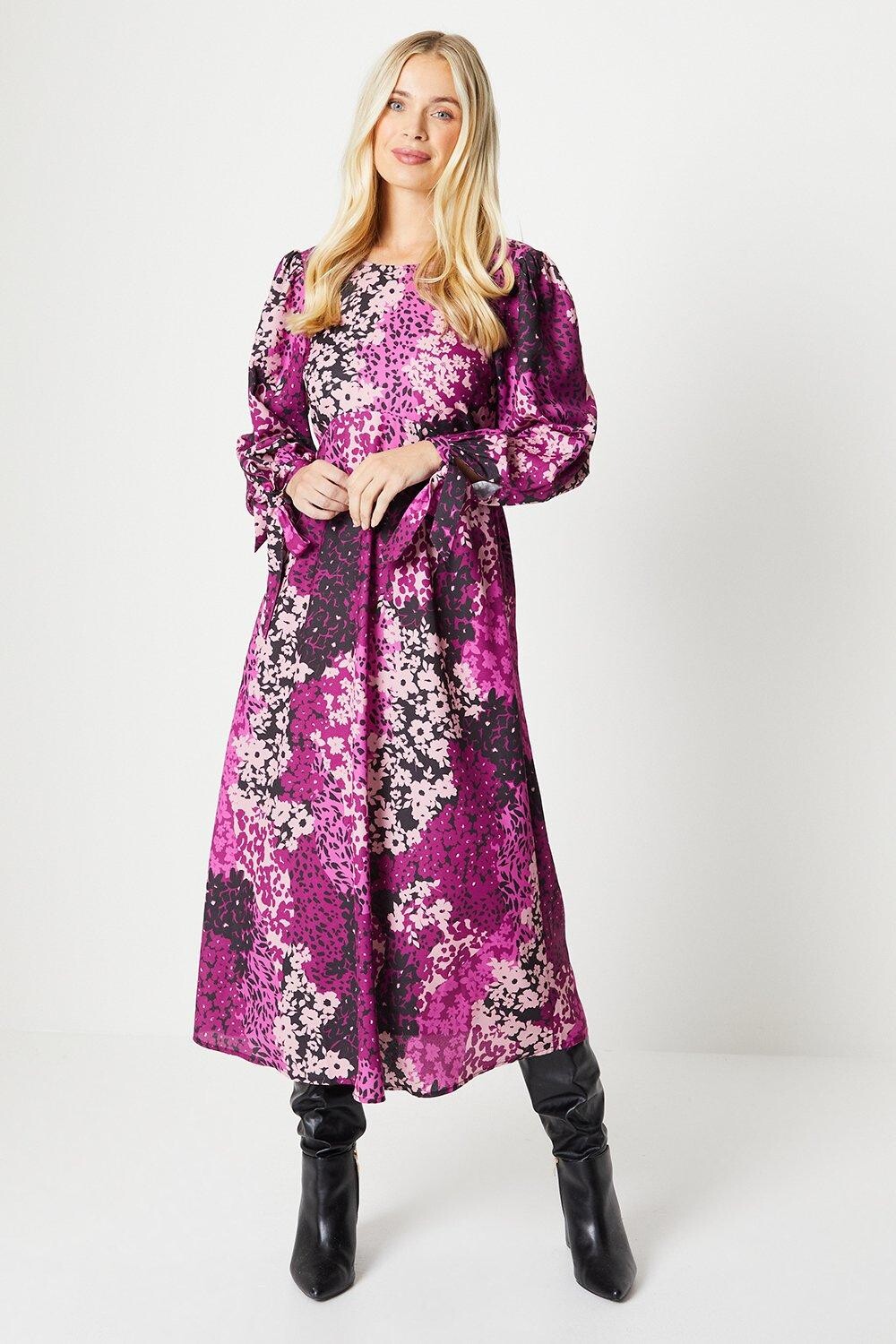 

Платье миди Petite Ditsy с завязками на рукавах Dorothy Perkins, розовый