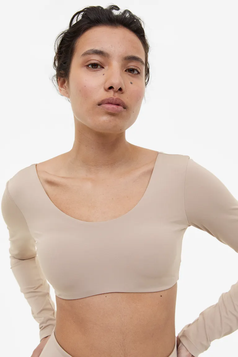 

Спортивный топ с длинными рукавами от drymove H&M, бежевый
