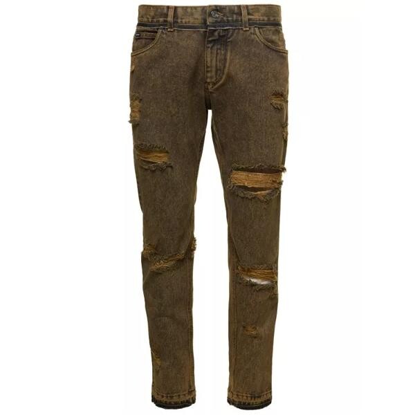 

Джинсы straight jeans with rips in cotton denim Dolce&Gabbana, коричневый