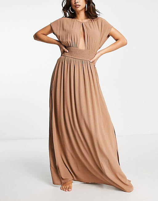

Пляжное платье макси со складками ASOS DESIGN мокко