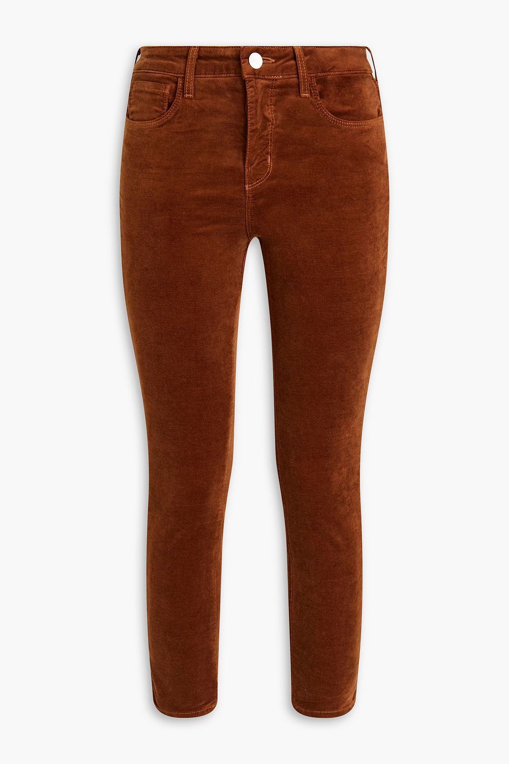 Укороченные бархатные брюки-скинни из смесового хлопка L'AGENCE, коричневый