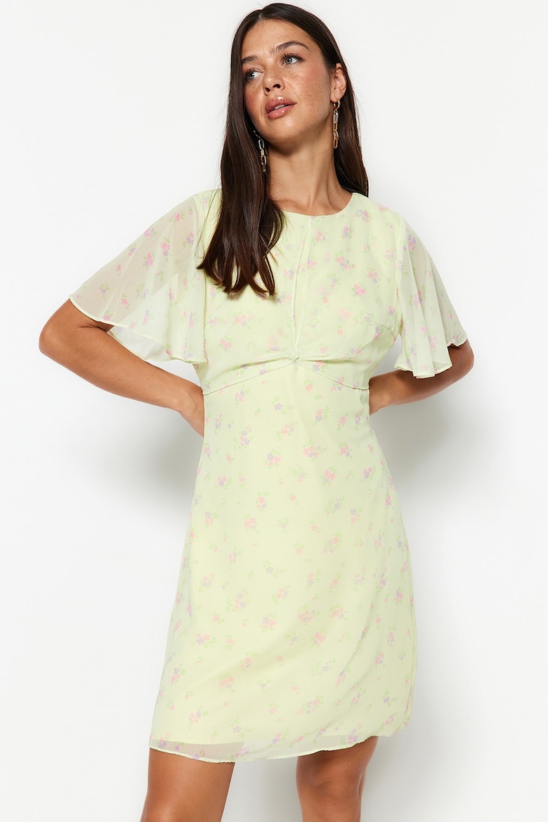 цена Цветочное платье с воздушными рукавами Trendyol, зеленый
